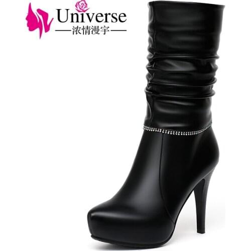 Universe Elegant Genuine Leather thin heel women half boots comfortable platform shoes women high heel E321