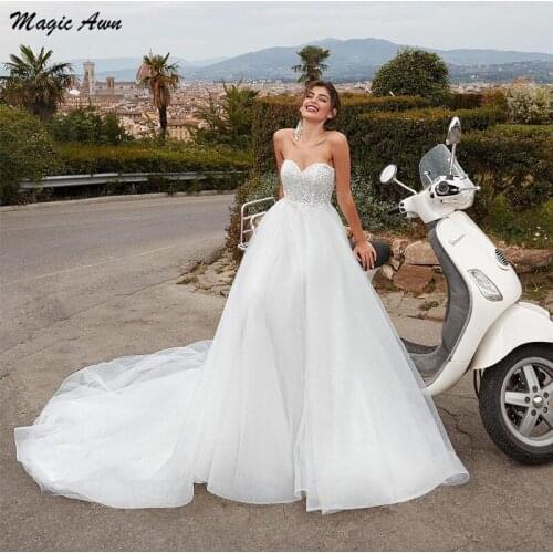 Magic Awn Sweetheart Bohemian Wedding Dresses 2021 Lace Appliques Princess Country Beach A-Line Bridal Gowns Vestidos De Novia