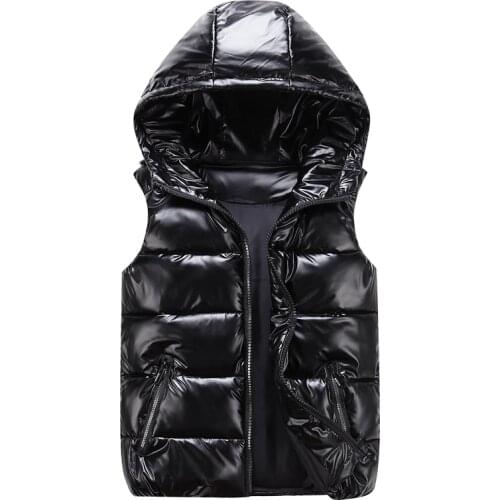 Man/woman/ child Vest Winter Hooded Glossy Cotton Vest Casual Waistcoat Mens Sleeveless Jacket Warm Overcoats Hat New
