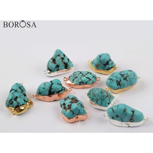 BOROSA 10Pcs Gold Plating Freeform Blue Howlite Druzy Connector,Rose Gold New Connector For Bracelet Women Pendant Gifts G1930