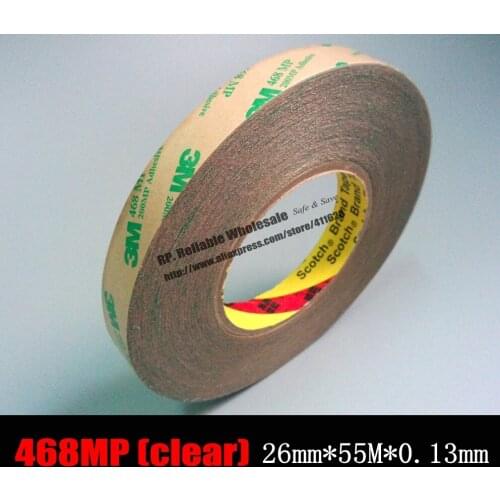 26mm *55 Meters *0.13mm) 3M 468MP Transparent Scotch Double Sided Adhesive Transfer Tape for Fake Nail, Wig, PCB Parts Assemb
