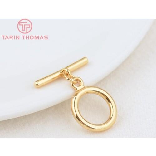 6 Sets O:14MM T:20MM Hole 2MM 24K Gold Color Plated Brass Round Bracelet O Toggle Clasps High Quality Diy Jewelry Accessories