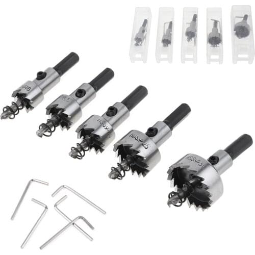 5pcs/Lot Carbide Tip HSS Drills Bit Hole Saw Set Wood Hole Saws 16/18.5/20/25/30mm Stainless Steel Metalworking Cutter Alloy