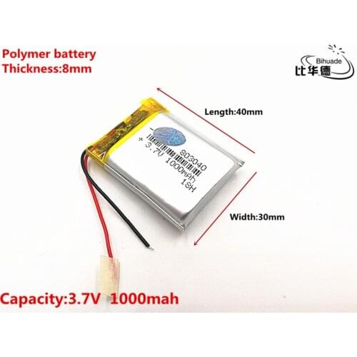 5pcs/lot Good Qulity 3.7V,1000mAH,803040 Polymer lithium ion / Li-ion battery for TOY,POWER BANK,GPS,mp3,mp4