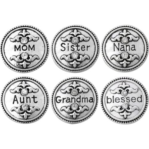 5pcs/lot New Family Snap Jewelry MOM Sister Nana Aunt Grandma Blessed 18MM Snap Buttons for Snap Bracelet For Women