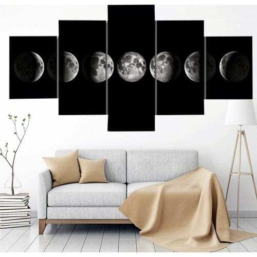 5 Piece Wall Art Canvas Painting Black Moon Poster Modern Living Room Nordic Decoration Home Modular Framework Pictures