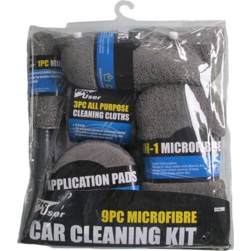 9 Pcs Auto Care Car Wash Cleaning Kit Include 3* Microfiber Towels, 3* Applicator Pads Wash Sponge Wash Glove Wheel Brush