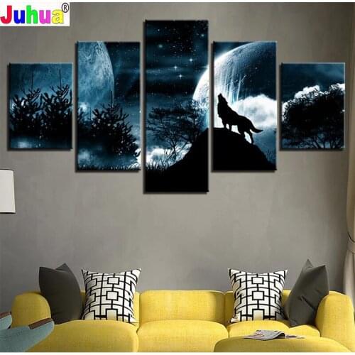 5d DIY Diamond Painting 5 Pieces"FULL MOON Howl EVENING Wolf"Poster Mosaic Full Square/Round Drill Embroidery Gift