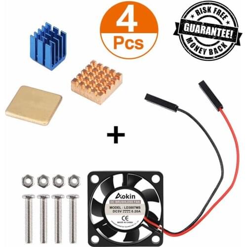 Aokin 30x30x7mm Raspberry Pi Cooling Fan Brushless CPU Cooling Fan Heatsink Aluminum + Copper For Raspberry Pi 3 B+ Pi 3 B Pi 2