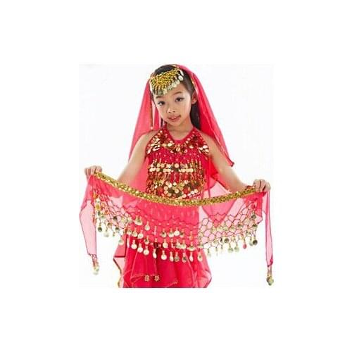 Hot-selling Kids belly dance Hip scarf Belt with 3 Row gold coins on dancing Belt fully hand-made sewed