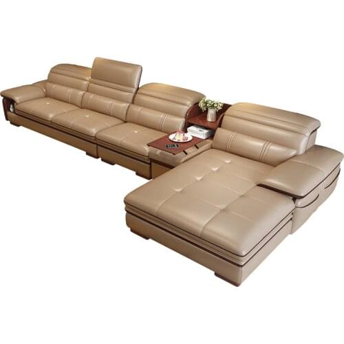 Living Room Sofa storage speaker real genuine leather sofas salon couch puff asiento muebles de sala canape L shape sofa cama