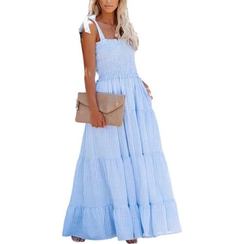 IMCUTE Elegant Party Dress Womens Bowknot Shoulder Strap Tube Top Sleeveless Sling Dress Striped Pleated Layered Cake Dress