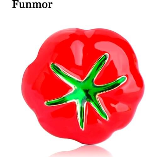 Funmor lifelike Enamel Tomato Brooches Gold color Harajuku Vegetables Collar Clip Pin Up Badge Gift For Kids Women Brooch Joias