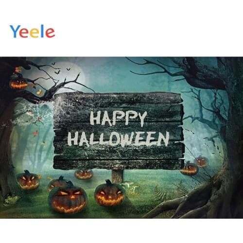 Halloween Bat Demon Pumpkin Wood Board Forest Baby Birthday Party Backdrop Photography Photographic Background For Photo Studio