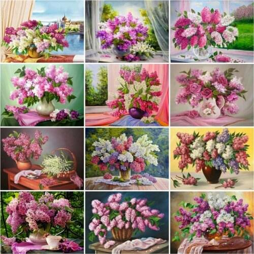 HUACAN 5D Diy Diamond Painting Purple Lilac Cross Stitch Diamond Mosaic Flowers Rhinestone Picture Home Decoration