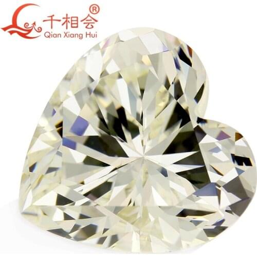 IJ yellowish white color heart shape for cubic zirconia loose CZ stone made by Qianxiang Hui 10pcs for one bag