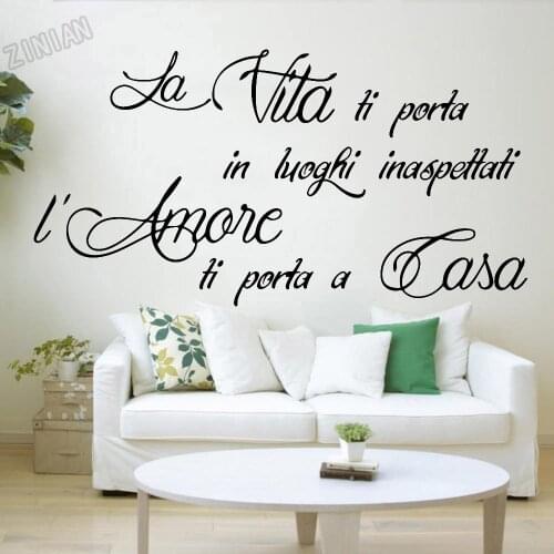 Italian Life Quote Wall Sticker Bedroom Decoration Romantic Wall Decals For Living Room Background Wall Vinyl Wall Stickers Y300