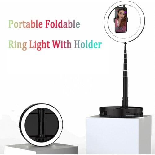 26cm LED Ring Light With Fold Tripod Holder three Color 3500-6000K Photography Lighting Selfie Ring Light For Photo Makeup Video