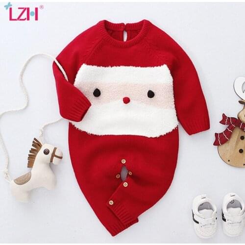 LZH 2021 Cartoon Christmas Jumpsuit For Biabes Boys Romper Knitting Bodysuit For Kids Clothes Baby Girls Crawl Clothing 0-2 Year