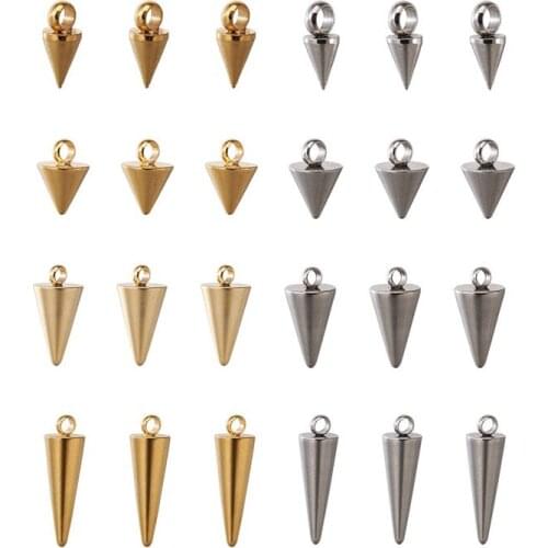 Pandahall Small 304 Stainless Steel Pendants Charms Spike/Cone Golden Color for Jewelry Making DIY Bracelet Necklace Finding