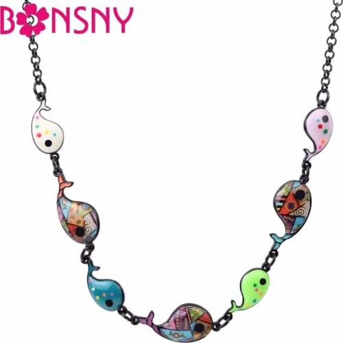 Bonsny Statement Maxi Metal Enamel Whale Fish Necklace Pendant Chain Collar 2017 New Ocean Animal Jewelry For Women Girl