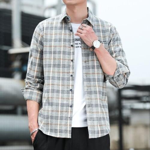 Mens shirts 2021 spring and autumn plaid shirts Korean style trend personality plaid shirts mens casual long-sleeved shirts