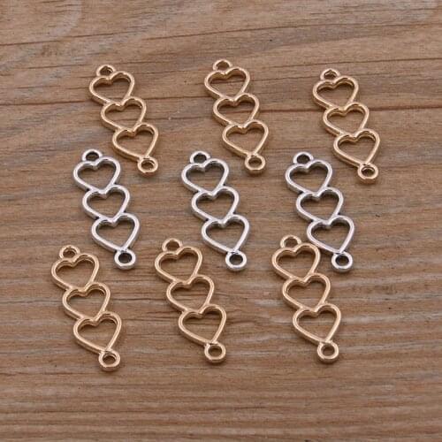 PULCHRITUDE 40pcs 9*24MM Picture Color 2021 New Zinc Alloy Vintage 3 Heart Connectors Pendants Jewelry Making DIY Handmade Craft