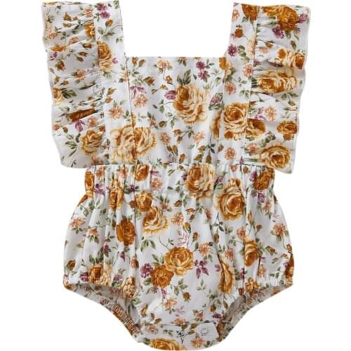New Baby Girl’s Sweet Flower Jumpsuits Fashion Ruffles Fly Sleeve Backless Bandage Wrapped Romper