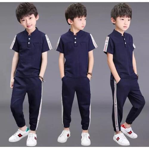 Boys Clothes Summer Outfits Lce Silk Cotton Teenage Boys Clothing Casual Suit Children Short Sleeve Shirt Shorts Set 4 - 12 Year
