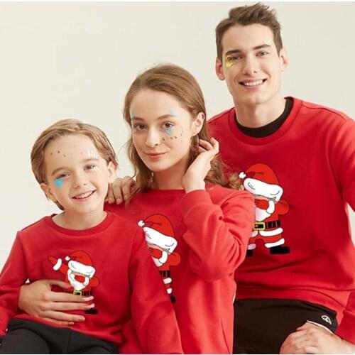 Family Matching Outfits 2021 Winter Christmas Cartoon Santa Claus Print Sweater T Shirt Father Mother Kids Boy Girl Home Clothes