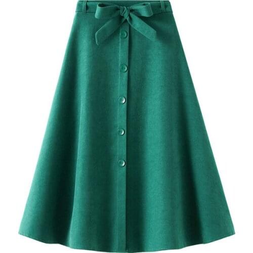 OHRYIYIE Gray Women Vintage High Waist A-Line Skirt Autumn Winter Female Elegant Fashion Korean Midi Long Pleated Skirt With Bow