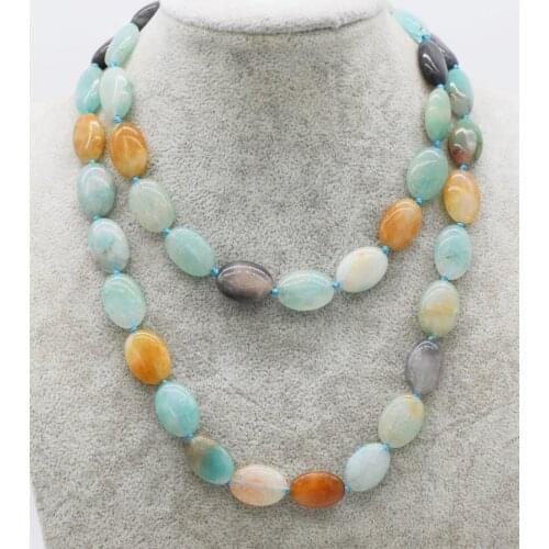 Wholesale GREEN JADE FLAT12*16MM LONG necklace 33inch FPPJ nature beads gemstone womamn gift