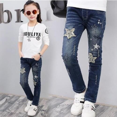 2019 Autumn Childrens Clothes Girls Jeans Casual Slim Denim Blue Baby Girl jeans for girls Big Kids Pencil Jeans Long Trousers