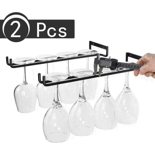 2 Pcs 30cm Stainless Steel Wine Glass Hanging Holder Goblet Stemware Storage Organizer Rack
