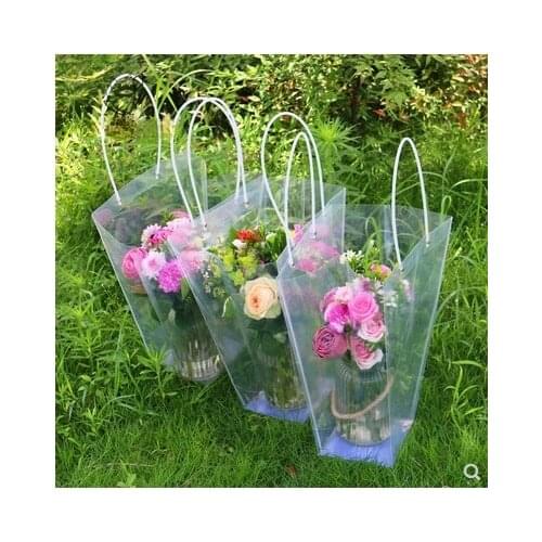10pcs Long Handle Flower Trapezoid Transparent Tote Bag Gift Bag Flower Bag T-shaped Plastic Succulent Rose Flower Bag Wholesale
