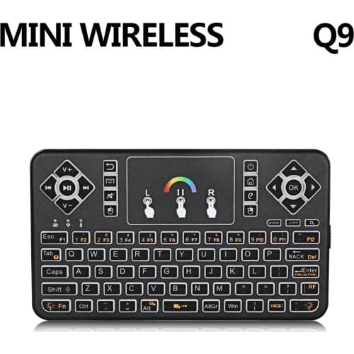 Q9 Wireless Blacklit Mini Keyboard Air Mouse 2.4G Handheld Touchpad Remote Control for phone smart tv box PC 2017 New
