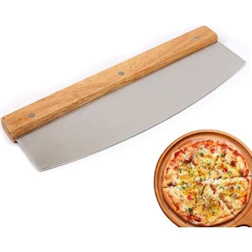 Stainless Steel Pizza Cutter Wood Handle Pastry Scraper Cake Bread Round Knife Curved Sharp Rocking Blade Pizza Baking Tools