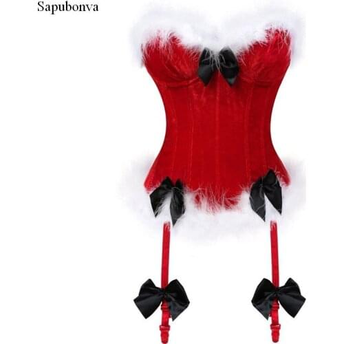 Christmas Corsets For Women Miss Santa Bustier Red Corselet Overbust Corset Bow Costume Cosplay Fashion Plus Size Sexy Red Black