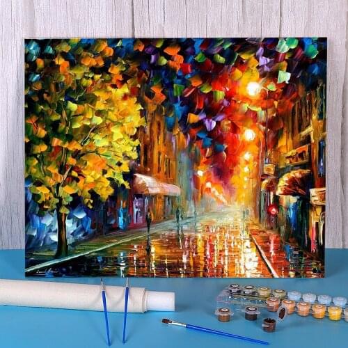 Happy Street Painting By Numbers Kit Acrylic Paints 50*70 Paiting By Numbers Wall Decoration For Wholesale