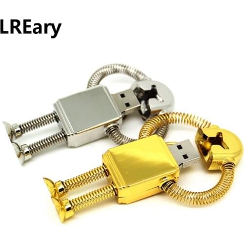 Silver gold minions Spring robot usb flash drive disk key chain metal PC gift memory stick 4gb 8gb 16gb pendrive 32gb Pen drive