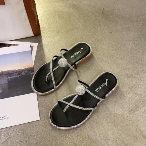 Flat Shoes Women Slippers Soft Slippers Women Fashion Low Heel Rhinestone Sandals Comfortable Women Slippers Women Shoes