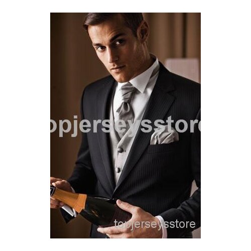 Custom Made New Arrival Slim Fit Lapel Black Groom Tuxedos Best Man Suit Wedding Groom Suits Groomsmen Suits (Jacket+Pants+Tie+V