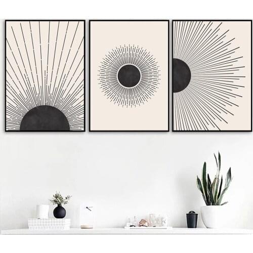 Mid Century Modern Canvas Poster Abstract Sun Illustration Wall Art Print Painting Neutral Wall Pictures Living Room Home Decor