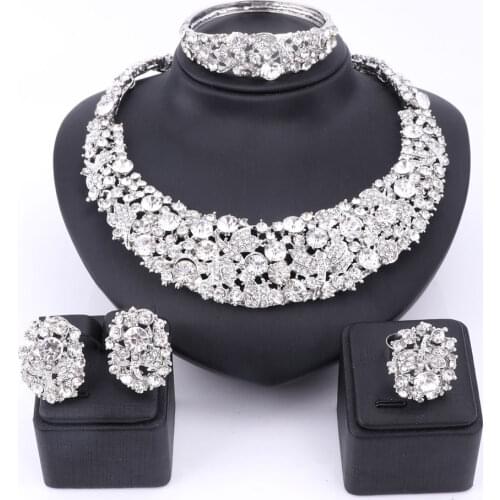 Bridal Gift Nigerian Wedding African Beads Jewelry Set Fashion Dubai Clear Crystal Jewelry Set Costume Design Party Dinner Dress