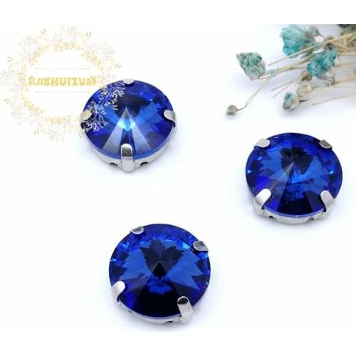 Light Sapphire ROUND Glass Crystal sew on rhinestones with silvery claw Diy wedding dress accessories Free shipping