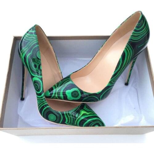 Green black printed toe party wedding shoes ladies 12cm pumps womens fashion stilleto thin heels QP015 CHENSIR9