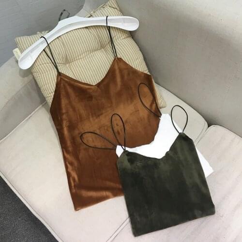 Alpha Shining Velvet Camis Female V-neck Sling Solid Tidy Sling Top Winter Casual Outwear