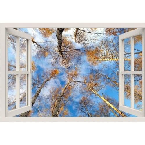 3D Effect Window View WALL STICKERS Sky Tree Peak Vinyl Decal Decor Mural Kitchen Bathroom motorbike wall art