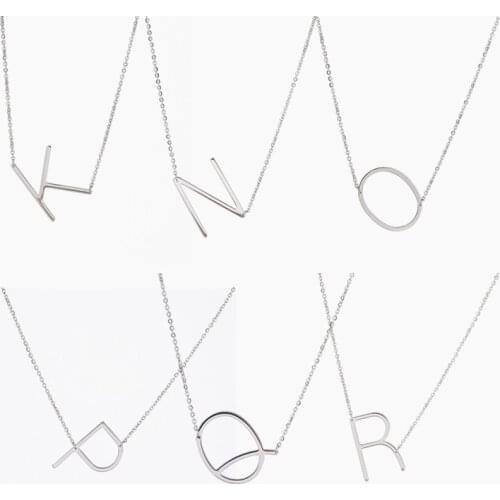 Vinnie Design Jewelry 45cm Stainless Steel Alphabet Pendant Necklace Silver Color Initial Letter Chains Necklaces 10pcs/lot