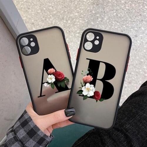 Camera Protection Initial Letter Phone Case For iPhone 11 Pro Max 11 Pro X XS Max XR 6 6s 7 8 Plus Flower Clear Matte Hard Cover
